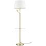 Light Society Lisona Tray Table Floor Lamp, Glass Shelf, Linen Shade with Brass Finish, Mid Century Modern Floor Lamp, Brass/White