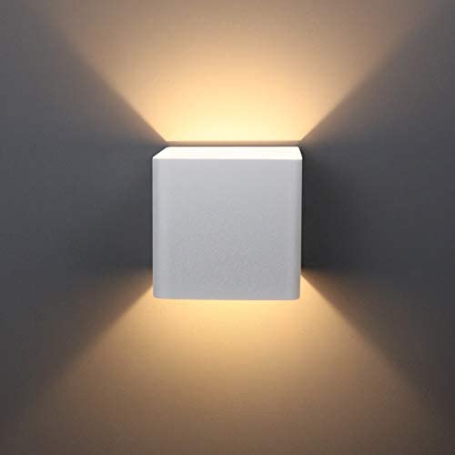 Aipsun 10W LED COB Square White Modern Up and Down Wall Light for Indoor Wall Mount Sconce Pathway Staircase Bedroom Living Room Balcony Home Lighting Fixture (Warm White 3000K）