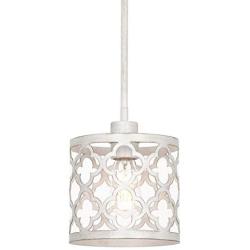 Kira Home Sutton 9'' 1-Light Modern Pendant Light + Metal Drum Shade, Adjustable Hanging Height, Antique White Finish