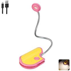 BIGMONAT Rechargeable Clip on Book Light for Kids,Small Book Reading Light,Multi Colors Portable LED Reading Lamp with 360° Rotary Light Neck,Wireless Dimmable Reading Light in Bed for Studets(Pink)