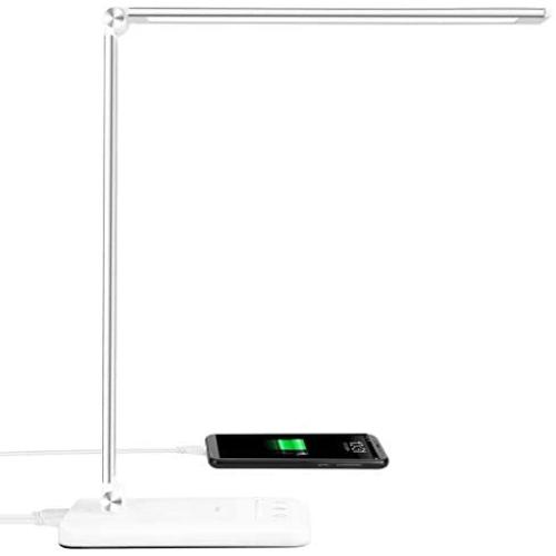 LED Desk Lamp - Office Desk Lamps with USB Charging Port and 3000mah Battery, Dimmable Eye-Caring Table Lamp with 5 Color Modes and 5 Brightness Levels, Timer/Memory Function Lamp for Working, Reading