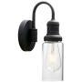 Permo Industrial Vintage Gooseneck Wall Mount Single Sconce with 3.1'' Cylindrical Clear Glass Shade Wall Sconce Light Lamp Fixture (Black)
