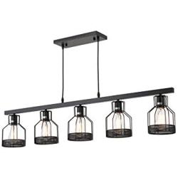 5-Light Industrial Pendant Lighting, Metal Caged Vintage Hanging Pendant Light, Rustic Pendant Light Fixture for Kitchen Dining Room, E26 Base Edison Island Lights(Bulb Not Included)