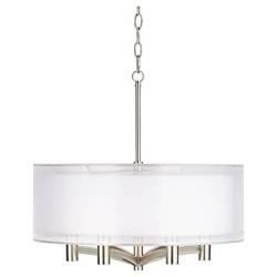 Caliari Brushed Nickel Pendant Chandelier 22'' Wide Modern Double Shade 6-Light Fixture for Dining Room House Foyer Kitchen Island Entryway Bedroom Living Room - Possini Euro Design