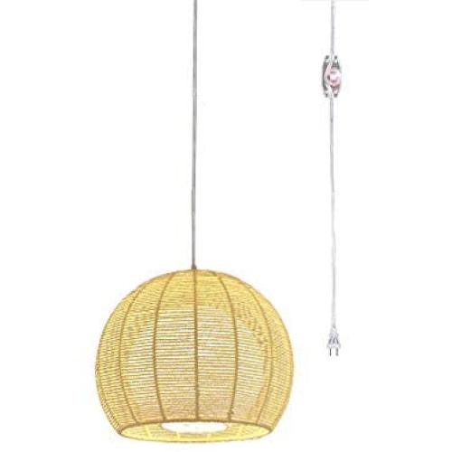 ANYE 15ft Transparent Plug-in UL On/Off Dimmer Switch Cord Retro Style E26 Lamp Holder Beige Rattan Hollow Double Lampshade Pendant Light for Dining Room Cafe Restaurant Bulbs Not Included