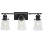 VINLUZ Farmhouse 3-Lights Vanity Lighting Fixtures for Bathroom Matte Black with Tapered Clear Glass Wall Mount Light Industrial Rustic Lights Wall Lighting Living Room Dining Room Bedroom