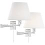 Clement Modern Swing Arm Wall Lamps Set of 2 Sleek Chrome Plug-in Light Fixture White Linen Empire Shade for Bedroom Bedside Living Room Reading - 360 Lighting