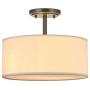 LED Fabric Drum Shade semi Flush Mount Ceiling Light PS Diffuser with Black Finish, Off White Fabric Chandeliers Shade for Bar, Dining Room, Corridor,Living Room.12.25'' 2 Light