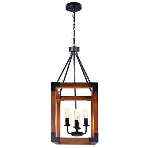 KOSTOMO Wood Chandelier Farmhouse Metal Ceiling Light Vintage Pendant Lighting Antique Retro Rustic Loft Lamp Vintage Pipe Sconce Kichen Decorative Light Fixtures