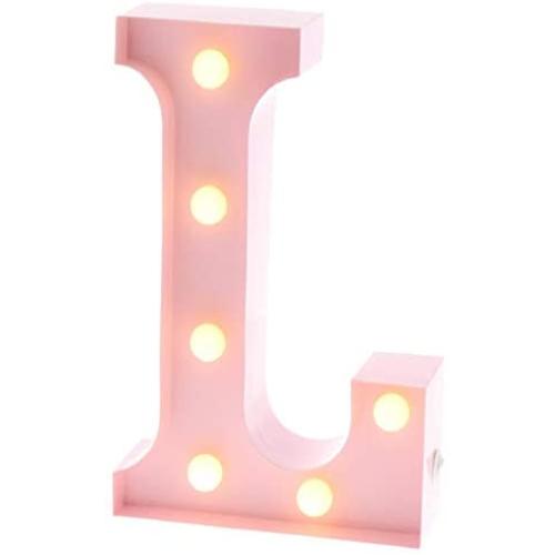 Barnyard Designs Metal Marquee Letter L Light Up Wall Initial Nursery Letter, Home and Event Decoration 9” (Baby Pink)