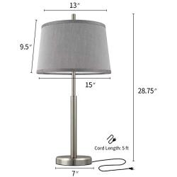 Oneach Modern Table Lamp for Living Room Nightstand & Side 28.75“ Table Lamp with Drum Shade Bedside Light for Bedroom Study Office (Silver)