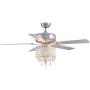 SILJOY 52”Reverse Ceiling Fan with Lights and Remote, Modern Design Chandelier Fan, Elegant Indoor Crystal Fan Light Kit for Bedroom Dining Room, 5 Wood Blades, Polished Chrome