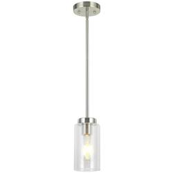 VINLUZ One Light Chandeliers Modern Clear Glass Pendant Lighting Brushed Nickel Dining Room Lighting Fixtures Hanging Contemporary Lamp Semi Flush Mount Ceiling Lights