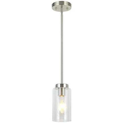 VINLUZ One Light Chandeliers Modern Clear Glass Pendant Lighting Brushed Nickel Dining Room Lighting Fixtures Hanging Contemporary Lamp Semi Flush Mount Ceiling Lights