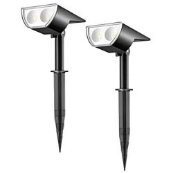 Linkind 12 LEDs Landscape Solar Spotlights, 2-in-1 Solar Powered Outdoor Garden Lights, 350LM, 6500K Daylight White, Dusk-to-Dawn IP67 Waterproof for Garden Yard Patio Driveway Porch, 2-Pack