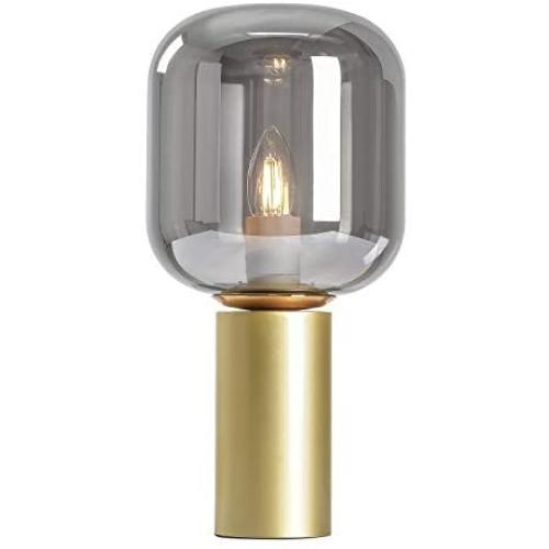 KRASTY Modern Brass Metal Bedside Lamp Smoke Gray Glass Shade Table Lamp,Gold Desk Lamp with E26 Base for Living Room Bedroom Office Study Kid Reading