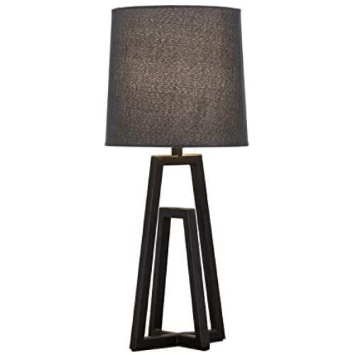 Popity home Modern Small Black Bedside Table Lamp, Farmhouse Nightstand Side Desk Lamp with Metal Base and Black TC Fabric for Bedroom Living Room