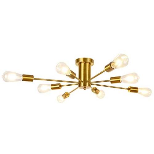 LynPon 8 Lights Modern Ceiling Light Semi Flush Mount Light Fixture Mid Century Gold Brass Sputnik Chandelier for Kitchen Dining Room Living Room Bedroom Foyer Lighting