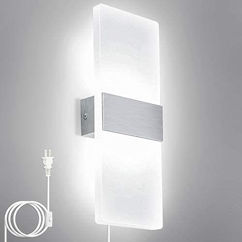 Lightess Up Down Wall Lights 12W Plug-in LED Sconce Lighting Acrylic Modern Wall Lamp for Living Room Bedroom Corridor Cool White, 1-Light