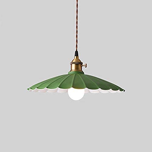 LAKIQ Colorful Indoor Single Pendant Light Lovely Scalloped Shade Mini Hanging Ceiling Lighting Metal Lights Pool Table Hanging Light for Kitchen Island Dining Room Bar Restaurant (Green, 10)