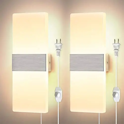 Plug in Wall Sconce Dimmable Set of 2, LIGHTESS LED Wall Light Fixture 12W Acrylic Modern Wall Lamp for Living Room Bedroom, Warm White
