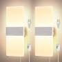 Plug in Wall Sconce Dimmable Set of 2, LIGHTESS LED Wall Light Fixture 12W Acrylic Modern Wall Lamp for Living Room Bedroom, Warm White