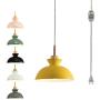 STGLIGHTING Swag Plug-in Pendant Light Wooden Handle Pendant Light with 15ft Plug-in UL On/Off Dimmer Switch Cord Macaron Yellow Lampshade Loft Style Lamps for Dining Room Bulbs Not Included
