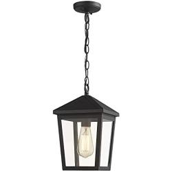 Zeyu Outdoor Pendant Light, Exterior Hanging Light Ceiling Lantern for Hallway Porch, Black Finish with Clear Glass, 20076H