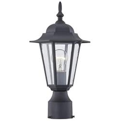 Gruenlich Outdoor Post Lighting Fixture with One E26 Medium Base Max 100W, Aluminum Housing Plus Glass, Bulb Not Included (Black Finish)