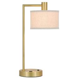 XiNBEi Lighting Table Lamp USB Desk Lamp with Fabric Shade, Modern Bedside Iron Lamp Satin Brass Finish for Bedroom Living Room & Office XB-TL1230-SB