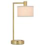XiNBEi Lighting Table Lamp USB Desk Lamp with Fabric Shade, Modern Bedside Iron Lamp Satin Brass Finish for Bedroom Living Room & Office XB-TL1230-SB