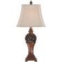 Exeter Traditional Table Lamps Set of 2 Bronze Wood Carved Leaf Creme Rectangular Bell Shade for Living Room Family Bedroom - Regency Hill