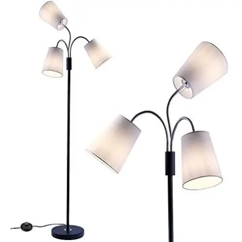 3 Light Adjustable Floor Lamp by Light Accents - Medusa 3 Light Standing Lamp - Multi Head Standing Lamp with 3 Adjustable White Fabric Reading Lamps - Lamps for Living Room (Black) 3 Light Adjustable Floor Lamp by Light Accents - Medusa 3 Light Standing Lamp - Multi Head Standing Lamp with 3 Adjustable White Fabric Reading Lamps - Lamps for Living Room (Black)