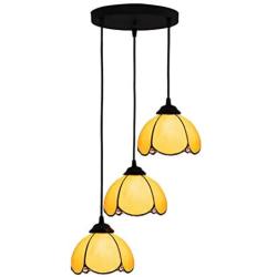 Creative Chandelier Style,Tiffany Style Pendant Light Fixture Modern Yellow Baked Bend Glass Chandelier Lighting Restaurant Dining Room Bar Art 3-arm Hanging Light Ceiling Lamp, E27,Adjustable Chain-b