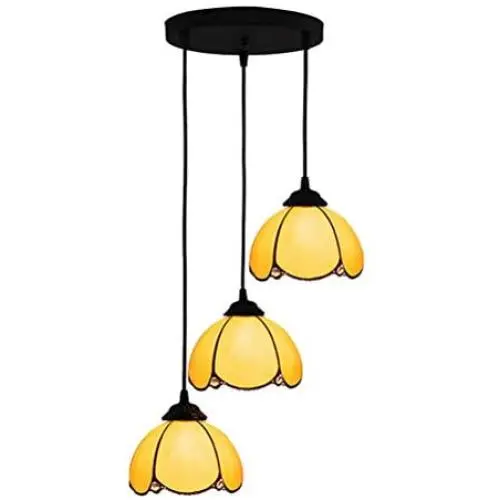 Creative Chandelier Style,Tiffany Style Pendant Light Fixture Modern Yellow Baked Bend Glass Chandelier Lighting Restaurant Dining Room Bar Art 3-arm Hanging Light Ceiling Lamp, E27,Adjustable Chain-b