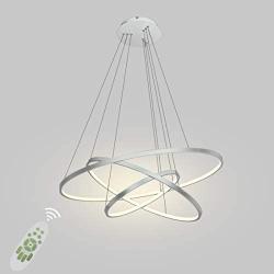 LightInTheBox Dimmable Modern Ceiling Pendant Light Fixtures Chandeliers LED Three Rings White 90W for Dining Room Bedroom Living Room with Remote Control