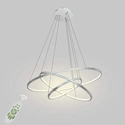 LightInTheBox Dimmable Modern Ceiling Pendant Light Fixtures Chandeliers LED Three Rings White 90W for Dining Room Bedroom Living Room with Remote Control