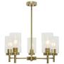 VINLUZ Modern 5 Light Chandeliers with Clear Glass Shade Antiqued Brass Pendant Lighting Farmhouse Hanging Light Fixtures Ceiling for Dining Room Living Room