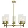 VINLUZ Modern 5 Light Chandeliers with Clear Glass Shade Antiqued Brass Pendant Lighting Farmhouse Hanging Light Fixtures Ceiling for Dining Room Living Room