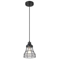 VICNIE 1-Light Mini Pendant Light, Farmhouse Hanging Light Fixture with Adjustable Cords, Seeded Glass Shade, Metal Frame, Black Finish for Kitchen Islands, Dining Room