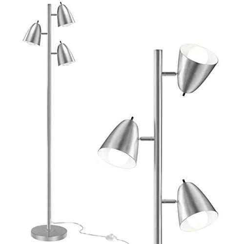 QiMH Floor Lamps for Living Room,65''Tall Reading Standing Lamp with Adjustable Arms, Modern Floor Lamps for Bedrooms with 3 Light Bulbs (Silver)