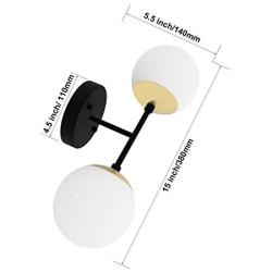 Tipace Modern Glass Ball Wall Light, Mid Century Globe Wall Sconce Antique Brass and Black 2-Light for Restaurant Living Room Bedside Stairs Bathroom Mirror(Exclude Bulb)