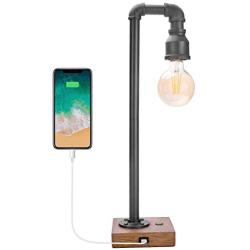 Industrial Table Lamp with USB Charging Port, 3 Way Dimmable Touch Control Bedside Lamp Water Pipe Steampunk Lamp Iron Vintage Nightstand Lamp for Living Room, Bedroom, Office, 6W LED Bulb Included