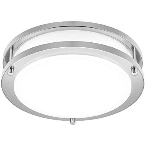 JULLISON 10 Inch LED Double Ring Flush Mount Ceiling Light Fixture, ETL, 5CCT Selectable 2700K-5000K, Dimmable 5%-100%,120VAC, 18W, 120W Equivalent, 1100lm, CRI>90, Brush Nickel, Damp Location