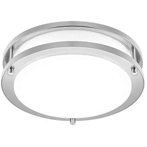 JULLISON 10 Inch LED Double Ring Flush Mount Ceiling Light Fixture, ETL, 5CCT Selectable 2700K-5000K, Dimmable 5%-100%,120VAC, 18W, 120W Equivalent, 1100lm, CRI>90, Brush Nickel, Damp Location