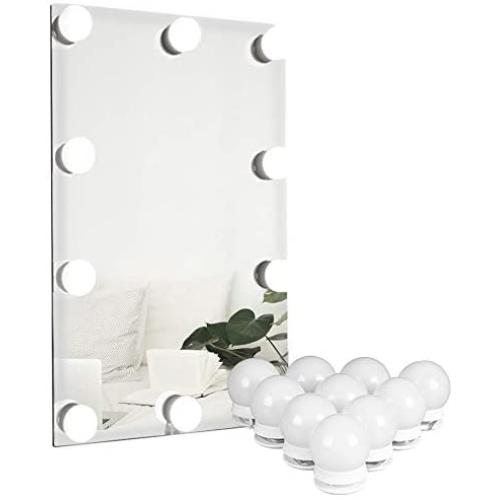 Waneway Vanity Lights for Mirror, DIY Hollywood Lighted Makeup Vanity Mirror with Dimmable Lights, Stick on LED Mirror Light Kit for Vanity Set, Plug in Makeup Light for Bathroom Wall Mirror, 10-Bulb