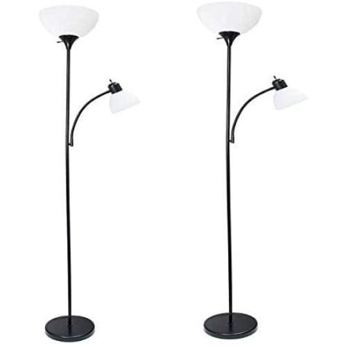 Simple Designs Home LF2000-BLK Mother-Daughter Floor Lamp with Reading Light 71 x 20.47 x 11.35 inches, Black (Pack of 2)