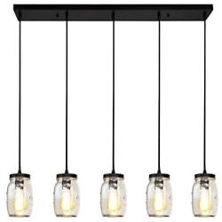 LUVISI 5 Lights Mason Jar Pendant Light,Industrial Farmhouse Kitchen Island Chandelier Hanging Lamp for Kitchen Island Dining Room Living Room Cafe Pub