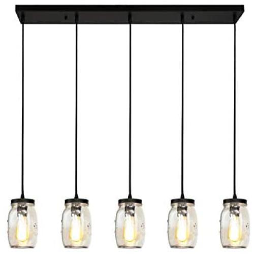 LUVISI 5 Lights Mason Jar Pendant Light,Industrial Farmhouse Kitchen Island Chandelier Hanging Lamp for Kitchen Island Dining Room Living Room Cafe Pub