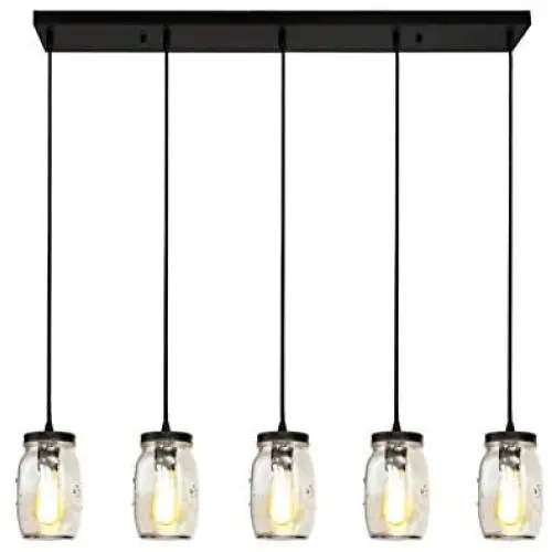 LUVISI 5 Lights Mason Jar Pendant Light,Industrial Farmhouse Kitchen Island Chandelier Hanging Lamp for Kitchen Island Dining Room Living Room Cafe Pub